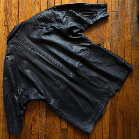 Vintage 80s/90s Monarch New Zealand Tailored Women Dark Blue Real Leather Coat - Picture 3 of 8